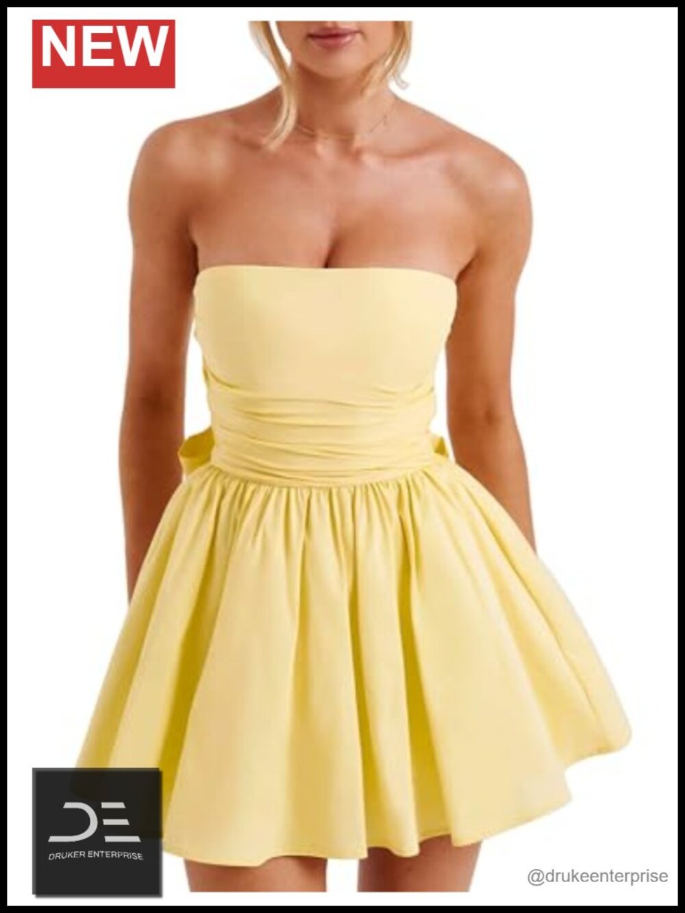Women's Strapless Ruched Mini Dress A-Line Sleeveless Backless Bow Formal